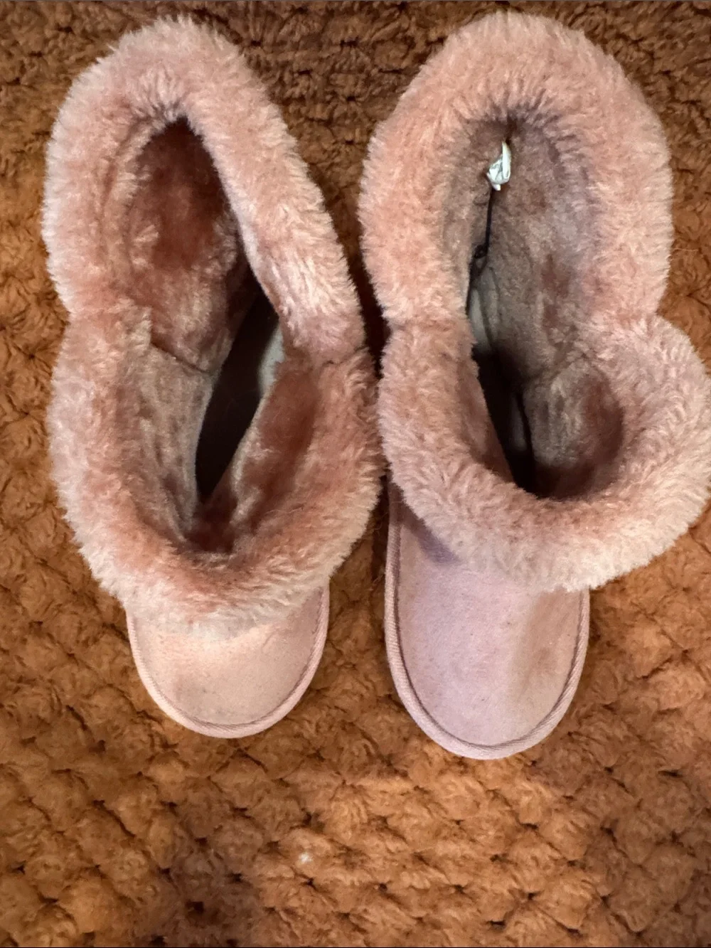 Bebe Pink Faux Fur Crystal Strap Cozy Boots